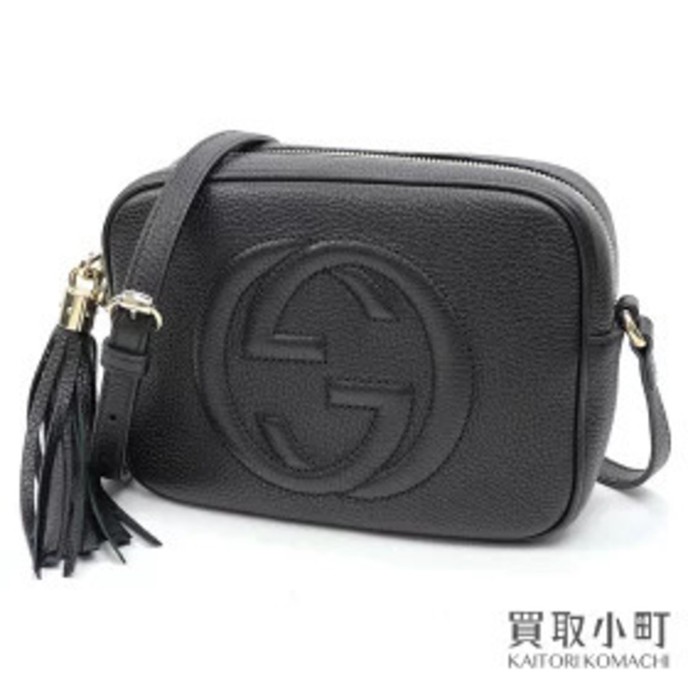 Gucci Soho Leather Disco Bag Black Tassel Charm Interlocking GG Stitch